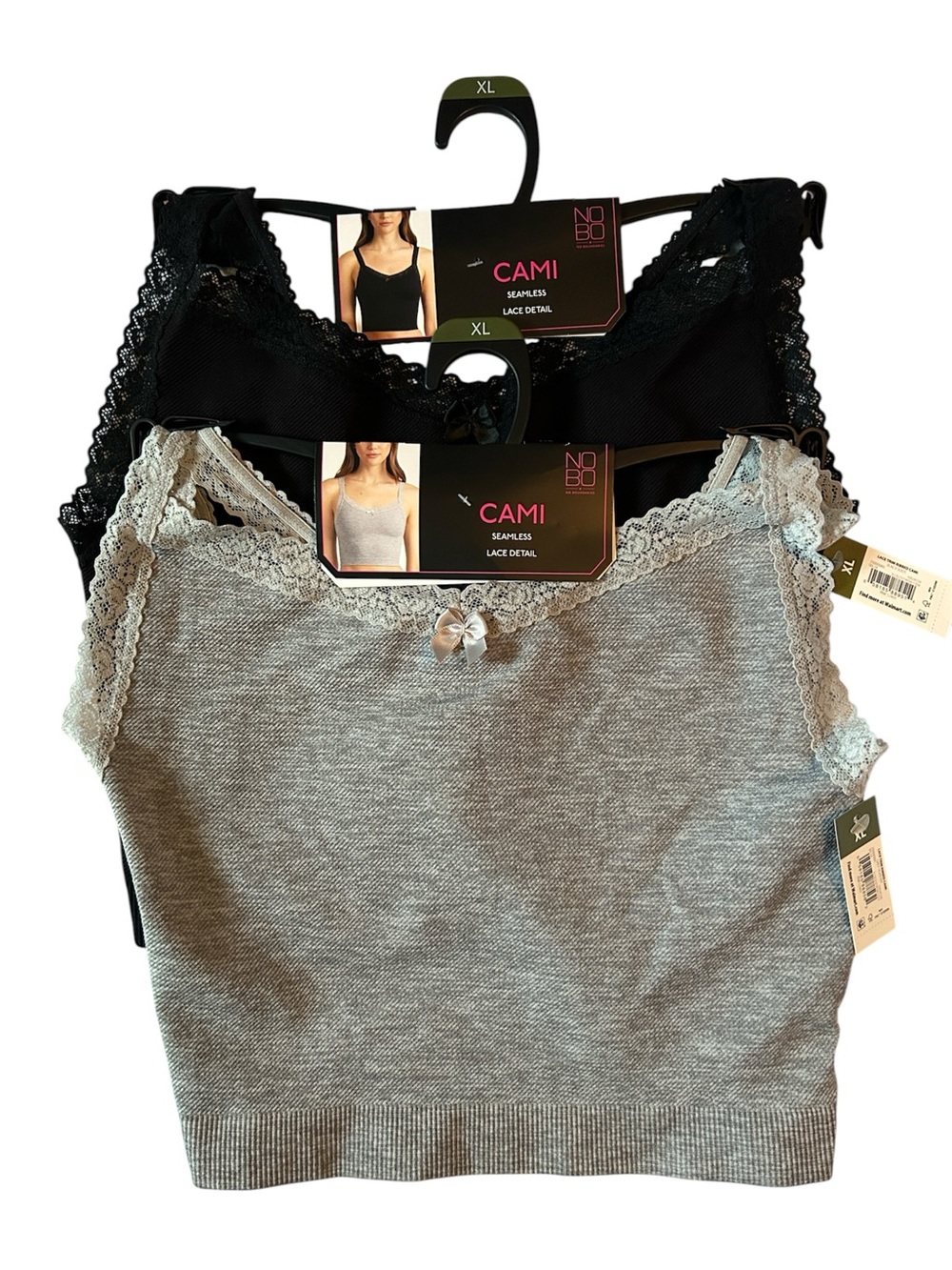 No Boundaries Black/Gray Seamless Ribbed  Lace Trim Detail Juniors Cami Lot of 2